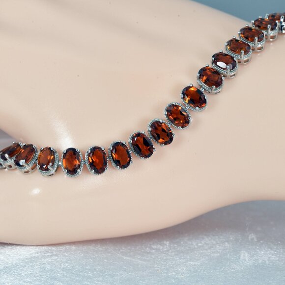 Natural Garnet Tennis Bracelet 925 Sterling Silver - Picture 3 of 3